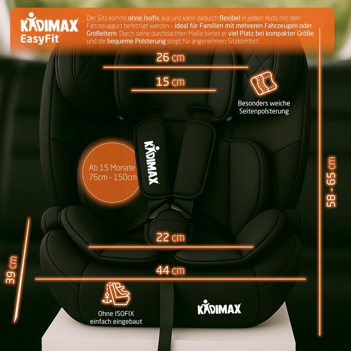 Автокрісло i-Size 9-36 кг, 15 місяців - 12 років, група 1/2/3, ECE R129/03, чорний колір