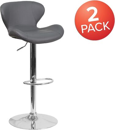 Барний стілець Flash Furniture Denville з тканини, регульований по висоті, з вигнутою спинкою та хромованою основою, 2 шт. (Сірий вініл)