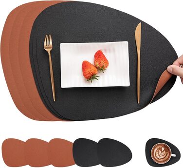 Набори серветок Myir JUN: шкіряні та з екошкіри, миючі, круглі, двосторонні, з антиковзаючим покриттям (6 шт., чорний/коричневий)