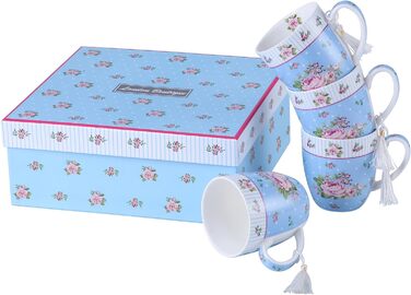 Набір чашок для кави London Boutique K414, 330 мл, рожевий, 4 шт. (Rose Blue), Porzellan, Vintage/Retro стиль