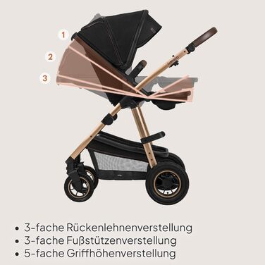 Комплексна коляска Lionelo Amber 3-в-1: люлька, автокрісло i-Size, прогулянкове сидіння, повітряні колеса, XXL капюшон UPF 50+, чорний онікс