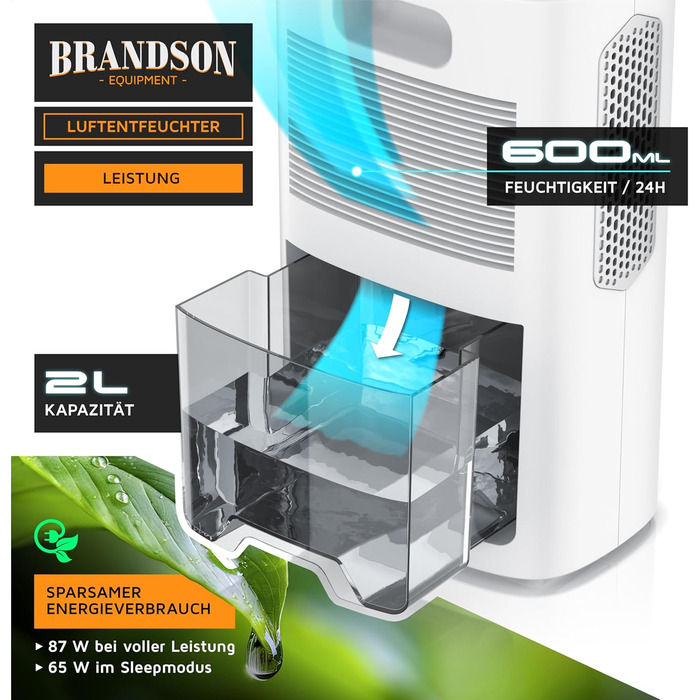 Електричний осушувач повітря Brandson – 2000 мл для кухні, спальні, офісу, гаража