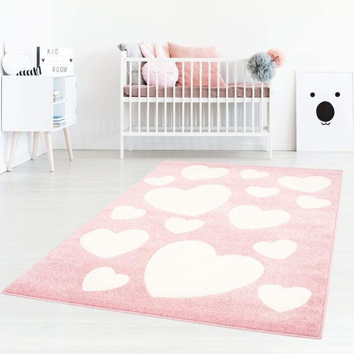 Дитячий килимок Taracarpet для дівчаток милі сердечка кремово-рожевий (120x170 см, рожевий крем)