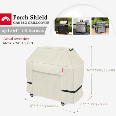 Чохол для газового гриля Porch Shield Premium 162,6x61x122,9 см, водонепроникний, світлостійкий, 600D, для Weber, Brinkmann, Char-Broil, світло-коричневий