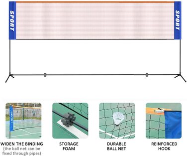 Сітка для бадмінтону з сумкою для перенесення стоячи, складна сітка для бадмінтону (3,1м/4,1м/5,1м/6,1м) - портативна, на відкритому повітрі