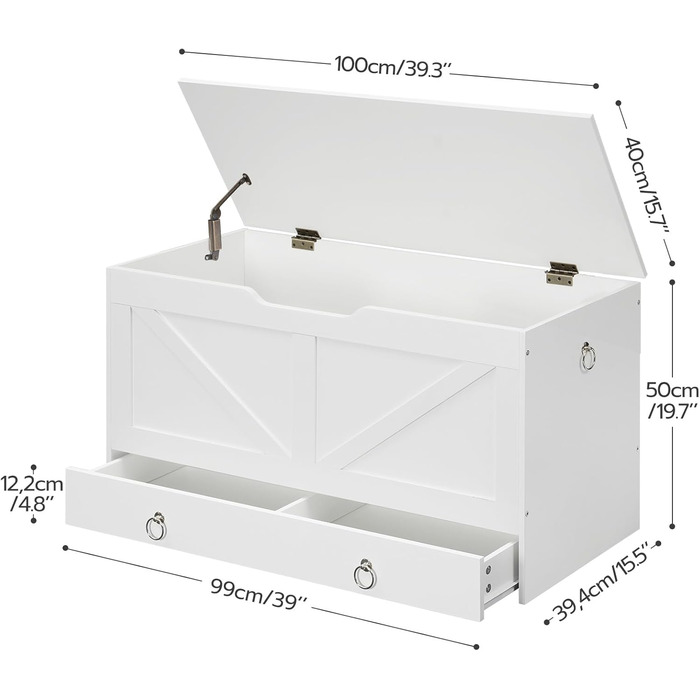 HOOBRO Лавка-сховище з ящиком, дитяча іграшкова скриня, біла, 100 см