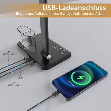 iVict LED лампа настільна з двома головками, регульована висота, диммер, USB-порт, 5 режимів, для дітей, сенсорне керування, нічник, для читання, рукоділля, роботи