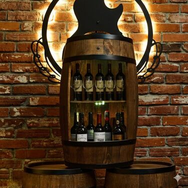 Дерев'яний бар з полицями для вина CREATIVE COOPER Fass - LED підсвітка, 80x50 см, стилістика рустік