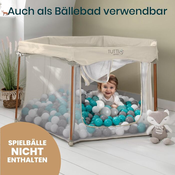 Дитячий портативний ігровий центр Tutti Bambini Laufstall - ігровий майданчик з сіткою 360°, механізмом швидкого складання, дверцятами на блискавці, килимком та сумкою для перенесення, 135 x 135 x 75 см (Бежевий)