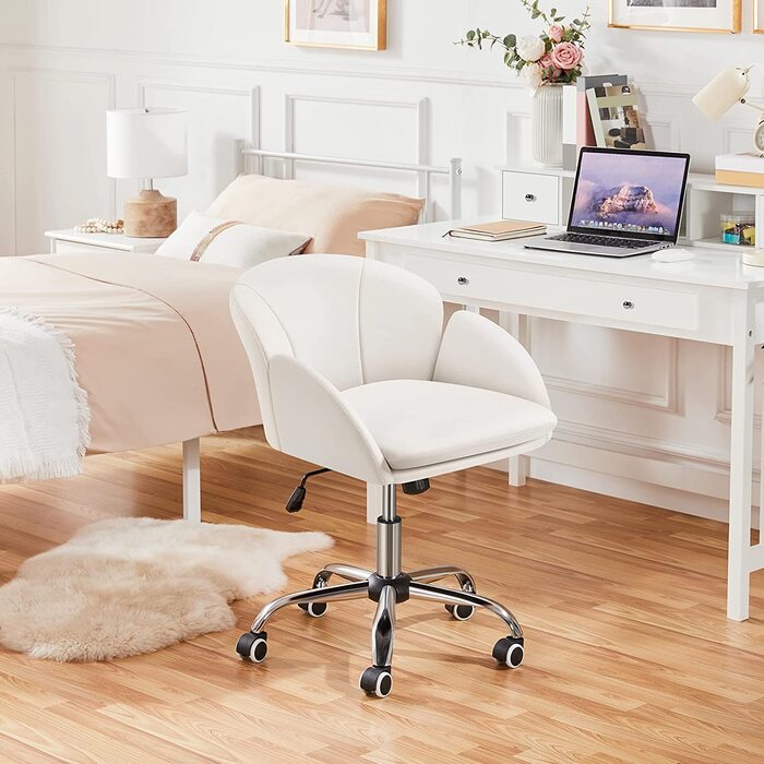 Офісне крісло Yaheetech, виготовлене з ергономічного настільного крісла, з можливістю регулювання висоти до 136 кг, комп'ютерне крісло з підлокітниками і спинкою для вітальні, спальні, офісу, (біле, зі штучної шкіри)