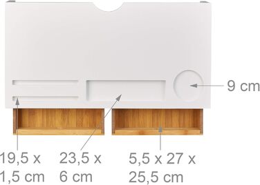 Підставка для монітора Relaxdays з бамбука, підставка під екран з 2 шухлядами та відділеннями, білий/натуральний, 60 x 30 x 14 см