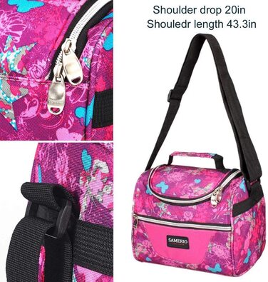 Дитяча сумка для ланчу, сумка для дітей, шкільна сумка для пікніка для хлопчиків і дівчаток, ізольована сумка для кемпінгу, регульований плечовий ремінь (троянда)