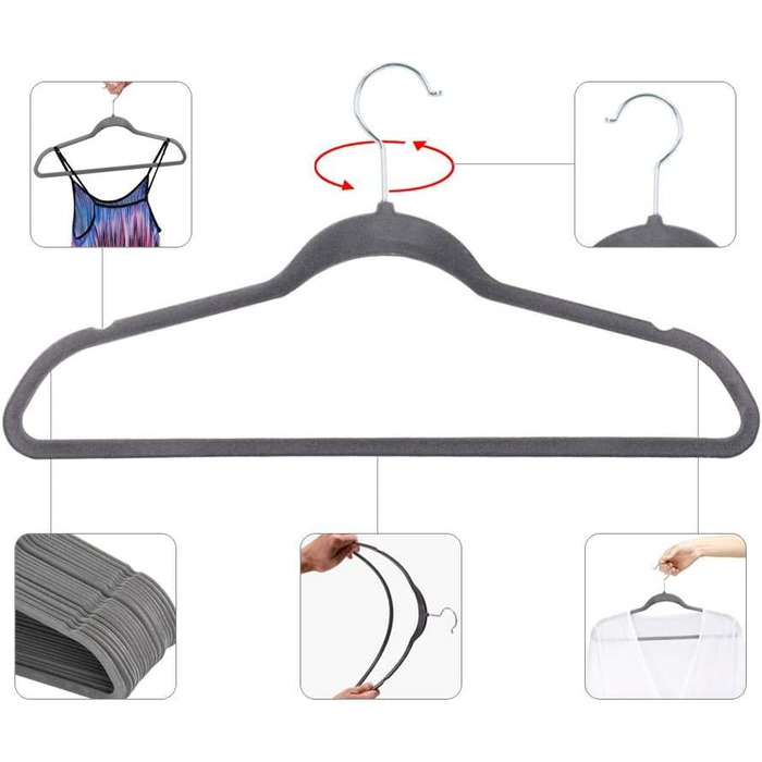 Плечики для одягу Yaheetech, 100 шт. - плечики для костюмів, ручки на 360°, неслизька поверхня, сірі