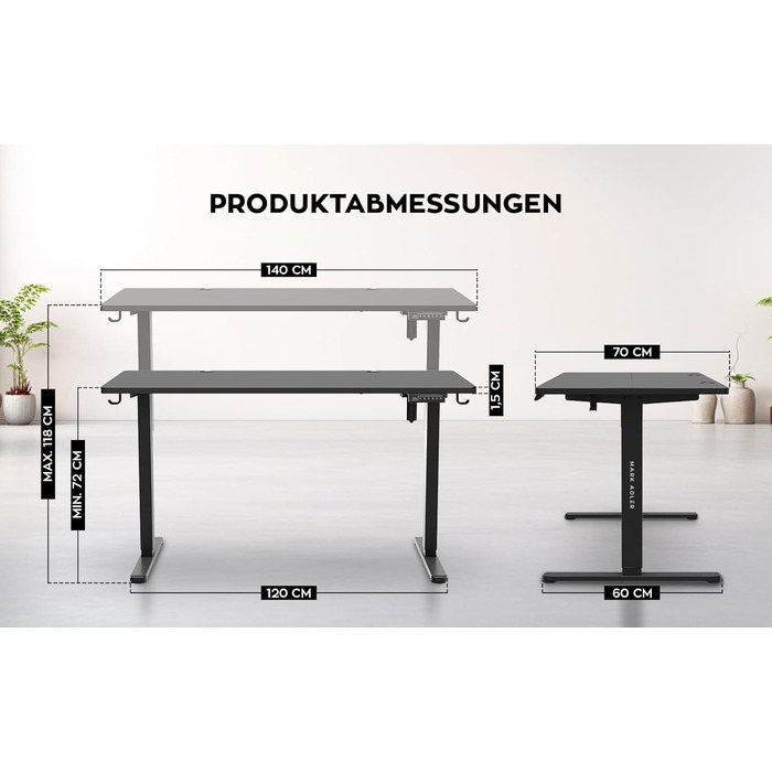 Стіл письмовий регульований по висоті MARK ADLER Leader 7.4 White, 140x70 см, білий, з пам'яттю, сенсорним керуванням, кабелепроводом, тримачем для навушників та напоїв