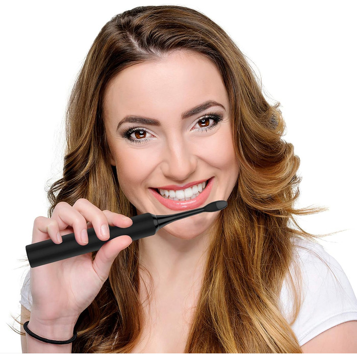 Електрична зубна щітка Lächen Schallzahnbürste (подвійний набір), 2 ручки та 2 футляри для подорожей, 5 режимів, 10 насадок (білий & чорний)