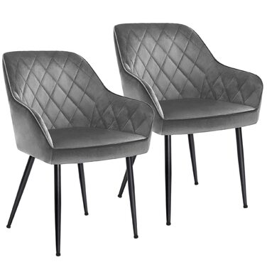 Крісла SONGMICS для їдальні, вітальні, кухні, спальні - 2 шт, з м'яким оксамитовим покриттям, металеві ніжки, до 110 кг, сірий світлий відтінок (LDC088G0)