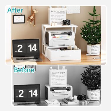 Підставка для принтера з ящиком, 2-рівнева, для офісу, дому, школи | Organizer, колір: білий