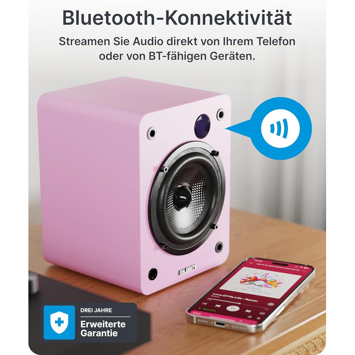 Активні Hi-Fi колонки Majority D50X 2.0, 60 Вт, Bluetooth 5.3, HDMI ARC, AUX, вуглецевий диффузор, для ПК та студії (Рожеві)
