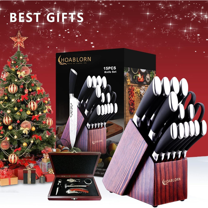 Набір кухонних ножів Chefhoablorn 15 предметів, професійний, з нержавіючої сталі, для дому, подарунок