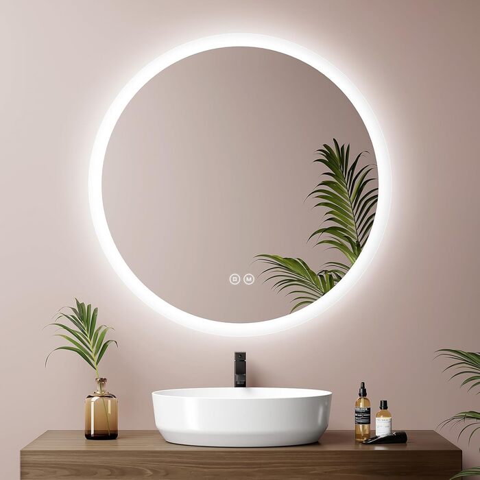 Дзеркало для ванної кімнати EMKE з підсвічуванням 80x60 см, сенсорне керування, антизапар, 3 кольори світла, регулювання яскравості, функція пам'яті, енергозбереження