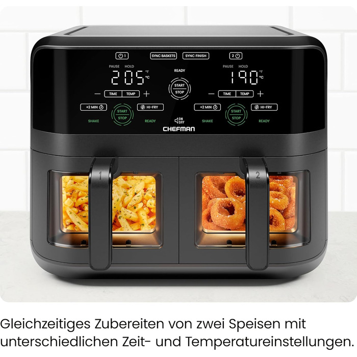 Фритюрниця повітряна CHEFMAN з подвійним кошиком 5.6L, цифрове управління, чорна