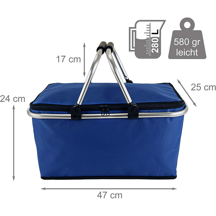 Кошик для покупок Cepewa складна з термофункцією, сумка-холодильник об'ємом 30 л, термопапір, ізольована сумка для пікніка, кошик для пікніка (синя з термофункцією)