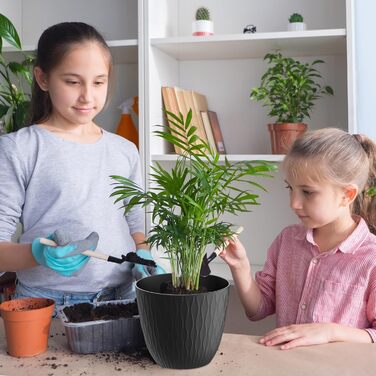 Набір горщиків для квітів з системою поливу, 17.8 см, 5 шт., з підставкою, для дому та балкону, чорний