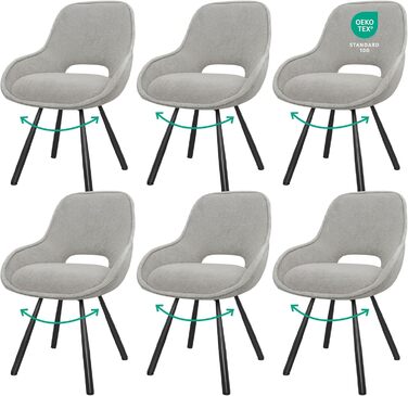 Обертові кухонні стільці 6 шт. з низькими підлокітниками, поворот 180°, автоматичне вирівнювання, для їдальні та кухні