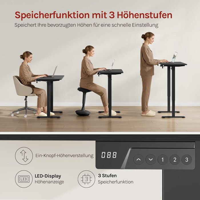 Електричний підйомний стіл WOLTU з функцією пам'яті та захистом від зіткнень, комп'ютерний стіл для дому та офісу, чорний, 100 x 48 см