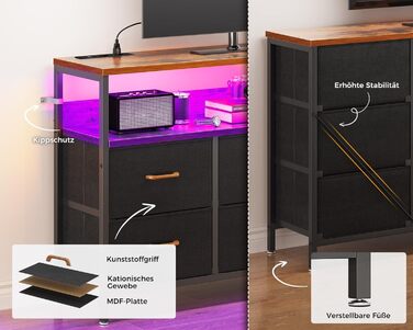 Комод Coleshome з висувними ящиками, LED-підсвічуванням, 2 USB-портами та розетками, 7 тканинних ящики, 132*30*89 см (Ретро колір)