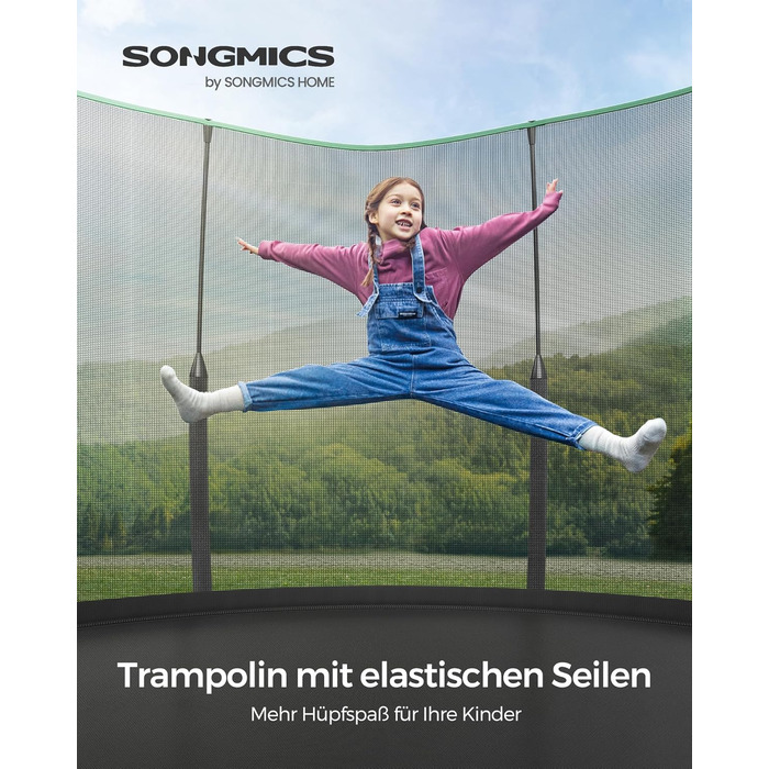 Батут SONGMICS для дітей та дорослих Ø305 см, зелений, з захисною сіткою та пружинами, вуличний