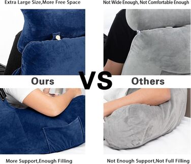 Підголовник для ліжка Lesekissen з знімною подушкою для шиї та вищим підлокітником для сидіння в ліжку, на дивані або на підлозі - спинка для читання, подушка для спини для дорослих для читання, перегляду телевізора, світло-сіра (блакитна, середня)