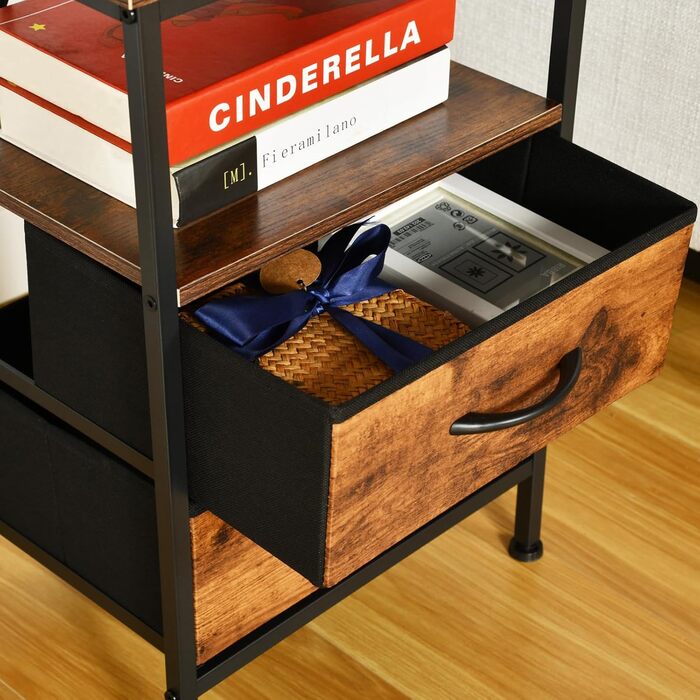 Нічні тумбочки EGGREE (2 шт) з зарядною станцією та шухлядами з тканини, колір вінтажний коричневий, для спальні, невеликих кімнат, готелю та апартаментів. USB-порти та розетки.