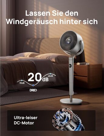 Вентилятор підлоговий Dreo з Wi-Fi та LED, 102 см, 8 швидкостей, 3 режими, тихий 20dB, велика потужність, срібний