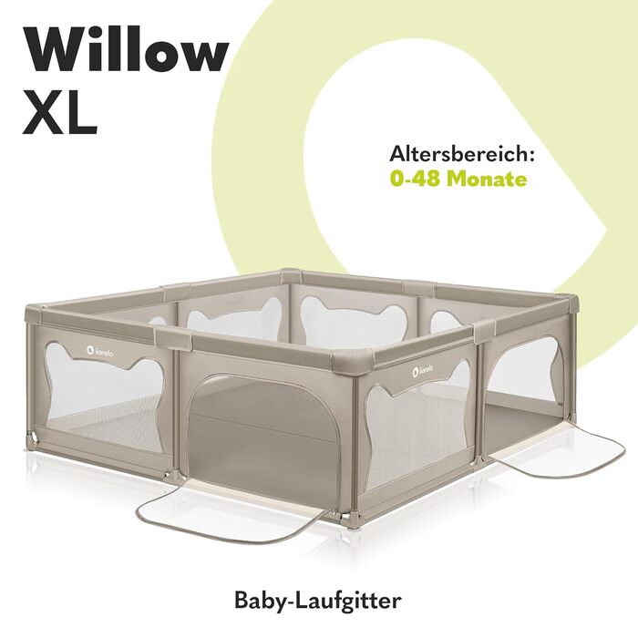 Дитячий манеж LIONELO WILLOW Beige XL, 187x207x68 см - велика площа, сітчасті стінки
