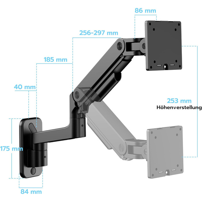 Кріплення для монітора Ares Wing на стіну, 17-49 дюймів, до 20 кг, VESA 75/100, чорний