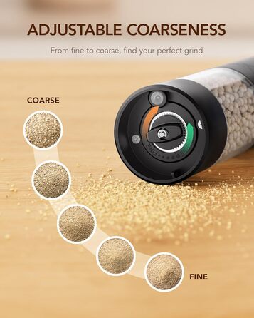 Електричні млини для солі та перцю Sangcon, 2 швидкості, перезаряджувані, 6 ступенів помелу, автоматичний набір з док-станцією, зручне використання (чорний)