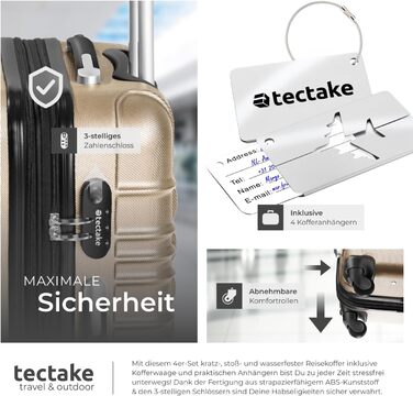 Набір валіз Tectake® 4шт з ABS пластику, S-M-L-XL, з колесами, телескопічним ручками та замком, + ваги та аксесуари для валіз, колір шампань