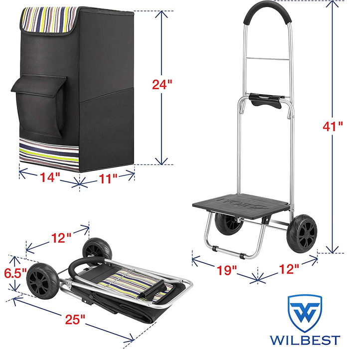 Складаний візок Wilbest для покупок до 50 кг 75 л чорний