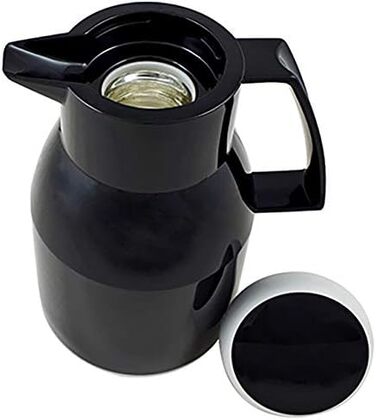 Термос Wash Thermoskanne чорного кольору 1л, зберігає напої гарячими та холодними до 6 годин, з подвійним скляним вкладишем, щільний гвинтовий ковпачок, придатний для миття в посудомийній машині