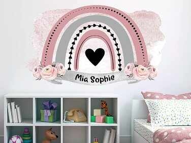 Наклейка на стіну дитяча кімната Веселка з ім'ям, персоналізованим для хлопчиків і дівчаток, наклейка на стіну дитяча кімната Дитячі наклейки, сердечко /(рожевий, 88x50 см)