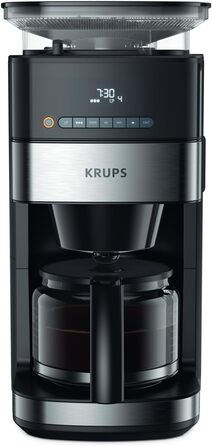 Кавомашина Krups KM8328 Grind Aroma з вбудованим млином | Таймер, 1.25л, 15 чашок | 3 ступені помелу, автовимкнення, чорний