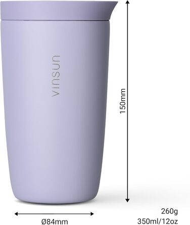 Термокружка VINSUN 350 мл, з нержавіючої сталі, подвійні стінки, ізольована, без витоку, для гарячих та холодних напоїв, з Quick Press кришкою, для авто, університету (фіолетовий)