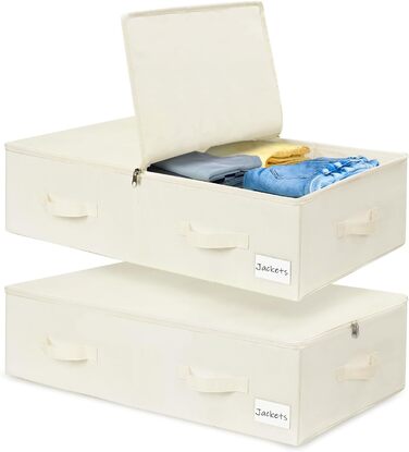 Комод Lannvan Underbed, 2 предмети Ящик для зберігання під ліжком з кришкою, складна конструкція з 4 посиленими ручками, ящик для зберігання одягу, ковдр, ковдр, подушок (70*41*18см) 2 шт. и бежевий