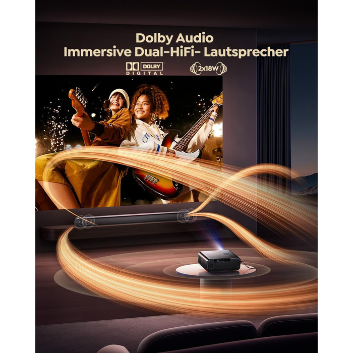 Проектор WiMiUS 1100 ANSI з 4K, Dolby Audio, WiFi 6, Bluetooth та Автофокусом для Домашнього Кінотеатру та Відкритих Подій (Android/iPhone)