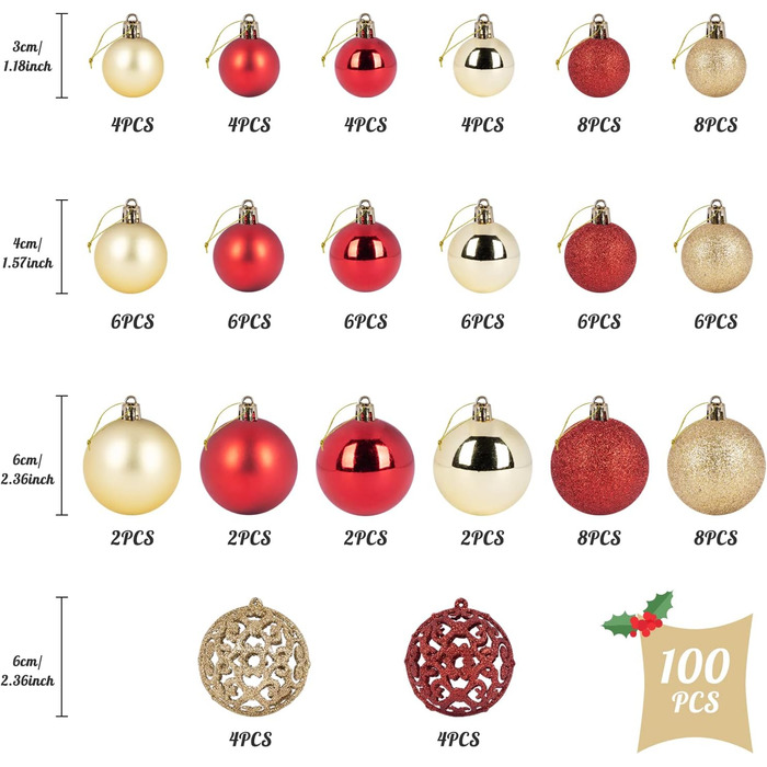Різдвяні кулі Червоне золото Набір 100 ялинкових кульок пластик для різдвяних прикрас та прикрас