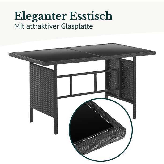 Садовий набір меблів SVITA Denver з поліротангу 4 предмети: 2 крісла, диван на 2 місця, стіл - чорний, сталевий каркас, водостійкий PE-ротанг, подушки