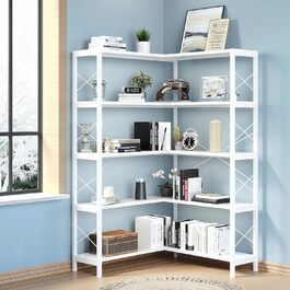 Wildhome кутовий стелаж 5-ярусний, вінтажний, з металевим каркасом, білий. Стелаж для зберігання, кутовий шафка