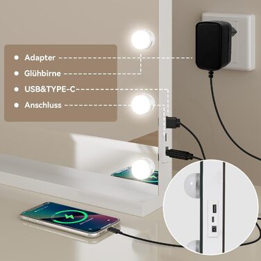 Дзеркало для макіяжу YU YUSING з підсвічуванням 58x45 см, 15 LED, 3 кольори, 10x збільшення, USB Type-C, для ванної кімнати та туалетного столика