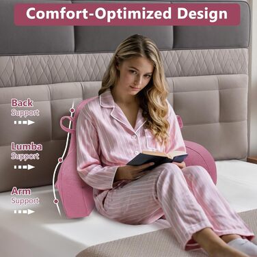 Лежак-подушка для читання, м'який лежак з підлокітниками для дорослих та дітей, рожевий